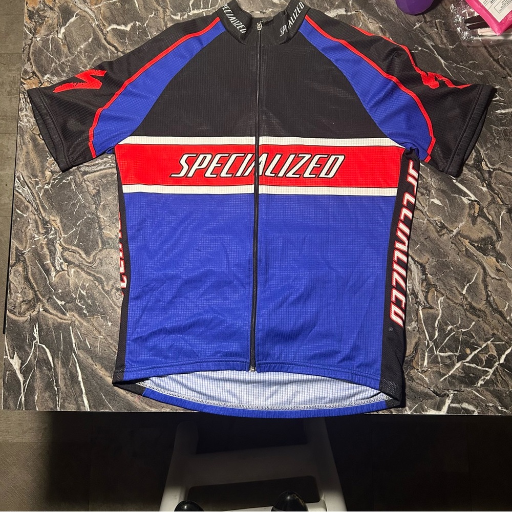 Specialized Black Blue Red Factory Team Logo L Full Zip Cycling Jersey Shirt Top